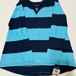 NWT Ralph Lauren Kids Navy & Light Blue Striped Long Sleeve Tee Kids Size 6